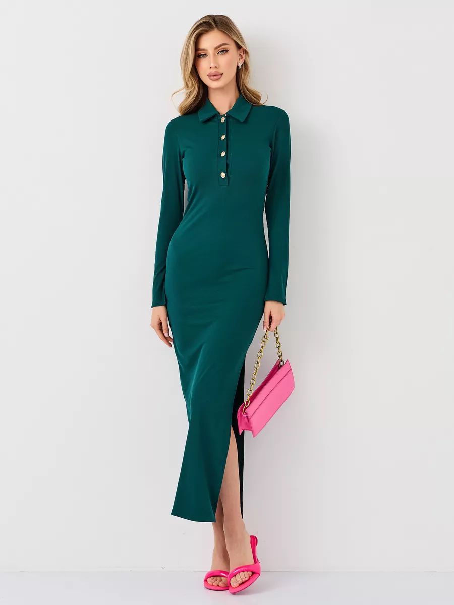 Maxi-robe moulante à col polo et fente latérale berg-feldt
