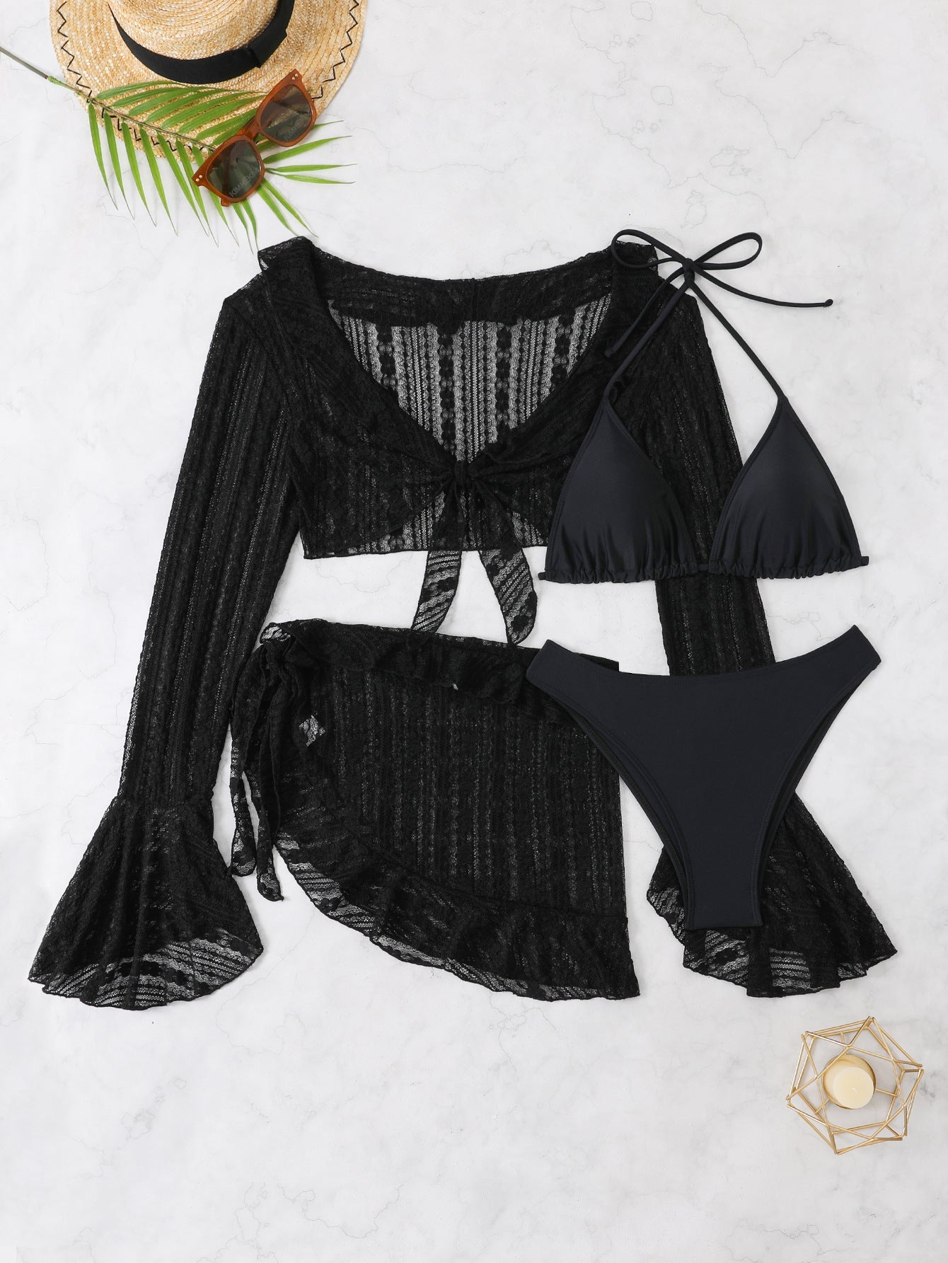 Haut de maillot de bain style bikini Berg-Feldt pour femme avec de la dentelle et jambes hautes