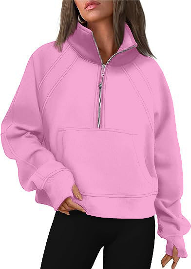 Pull-over douillet demi-zippé à capuche et poche kangourou Berg-Feldt pour femme