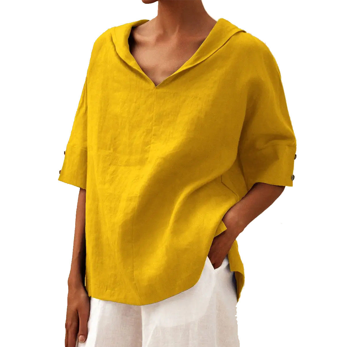 Leinenbluse für Damen: lässig, Kapuze, kurze Ärmel (berg-feldt)