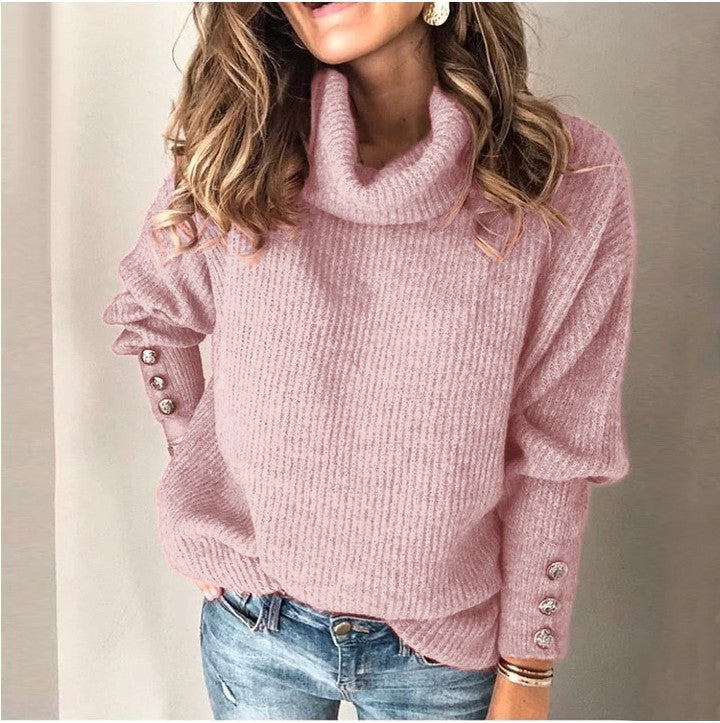 Damen Oversized Rollkragenpullover mit dekorativen Knöpfen Berg-Feldt