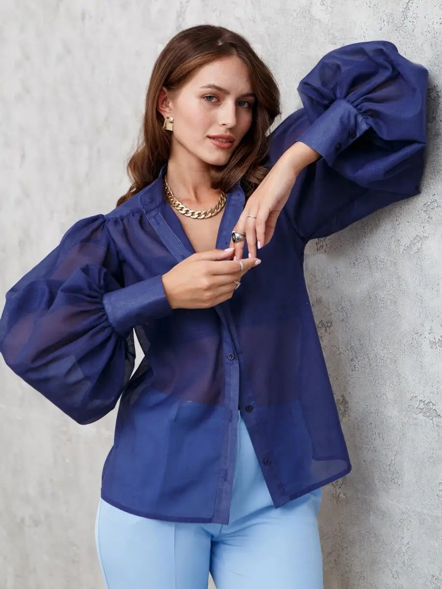 Elegante Damenbluse mit Puffärmeln und transparenten Stoff von berg-feldt