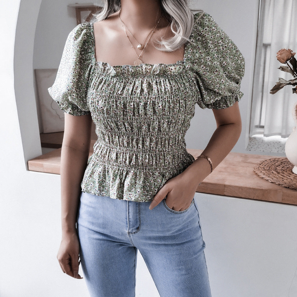 Blouse femme Berg-Feldt à manches bouffantes, design froncé et ourlet à volants