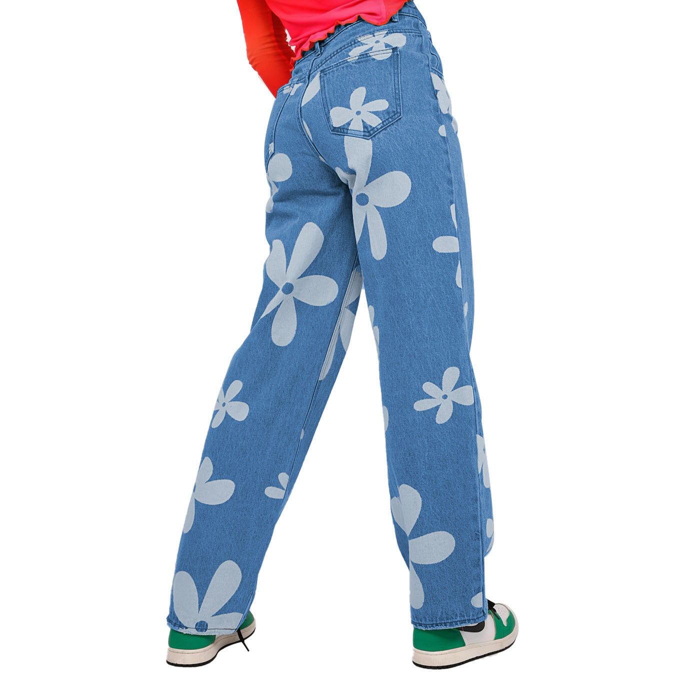 Jeans femme taille haute à imprimé floral rétro de berg-feldt