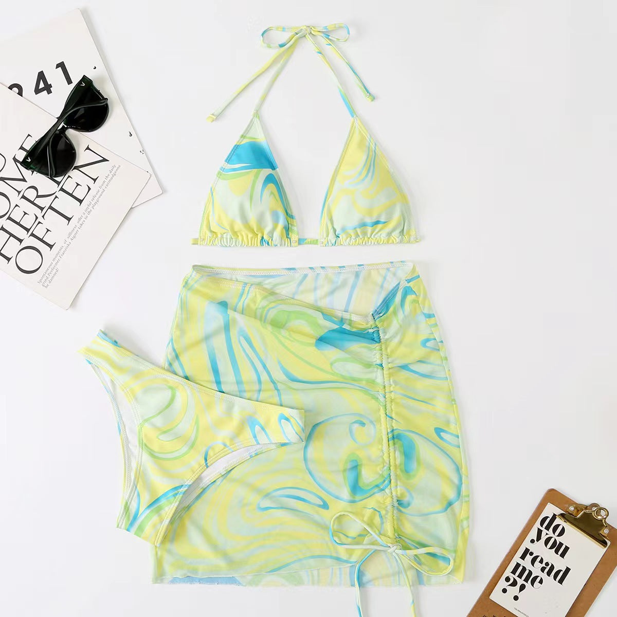 Berg-Feldt Bikini pour Femme avec Jupe Paréo et Laçage