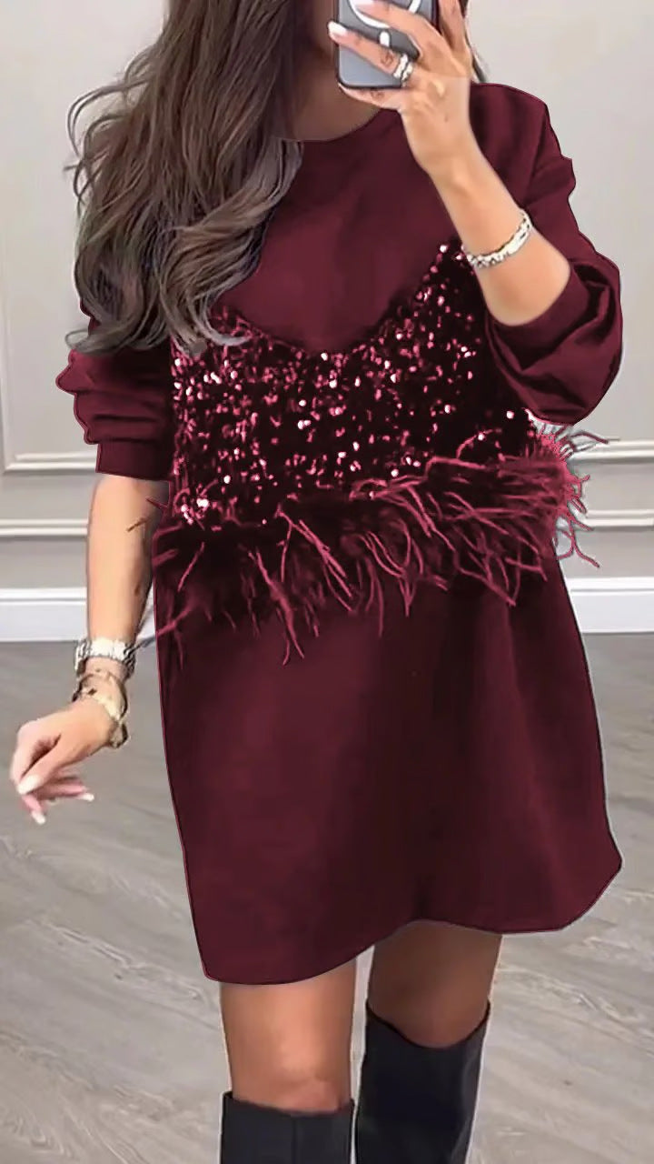 Robe de créateur Berg-Feldt pour femme avec paillettes et plumes