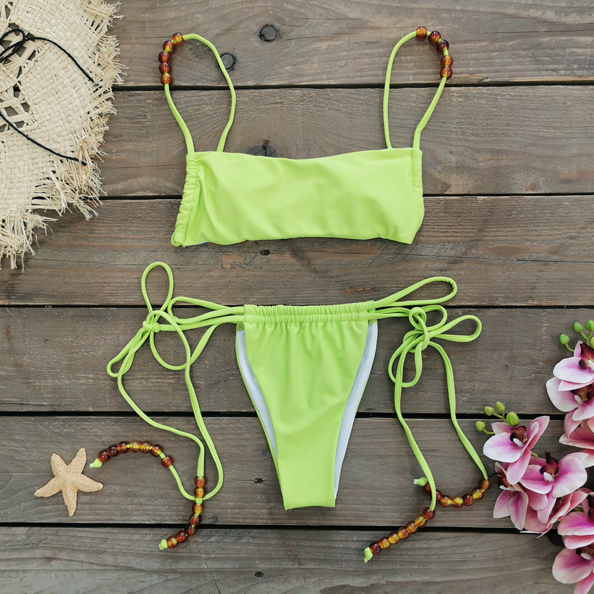Haut de bikini avec perles et liens réglables par berg-feldt