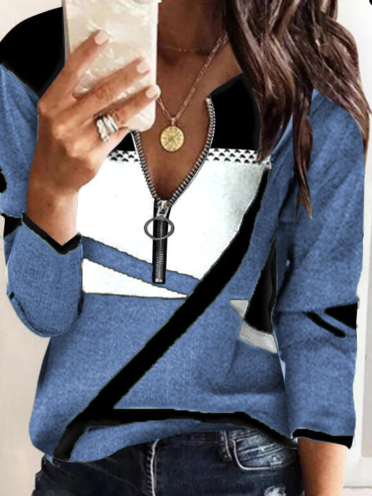 Sweat-shirt zippé à manches longues imprimé et tendance de Fudus