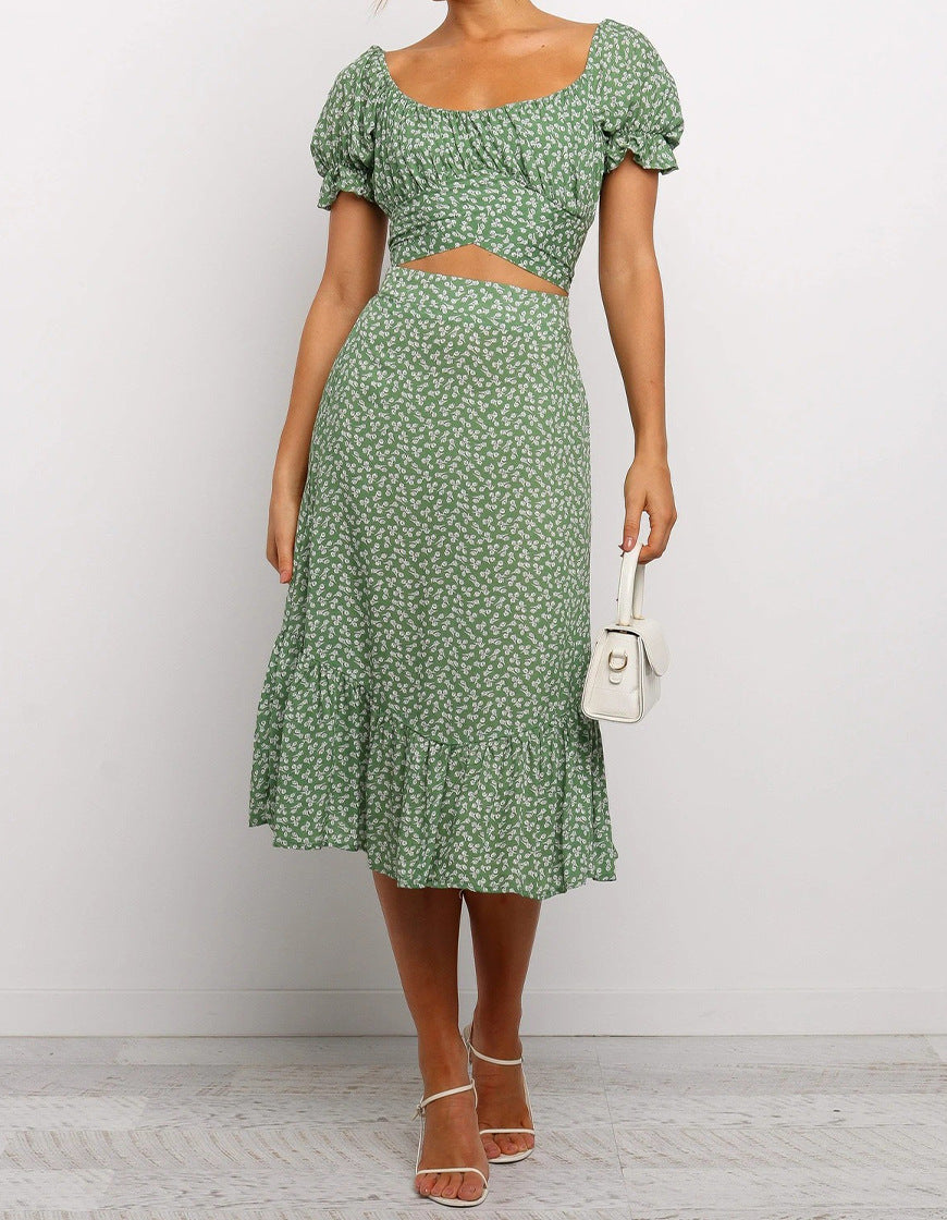 Robe mi-longue pour femme à manches bouffantes et découpes par berg-feldt
