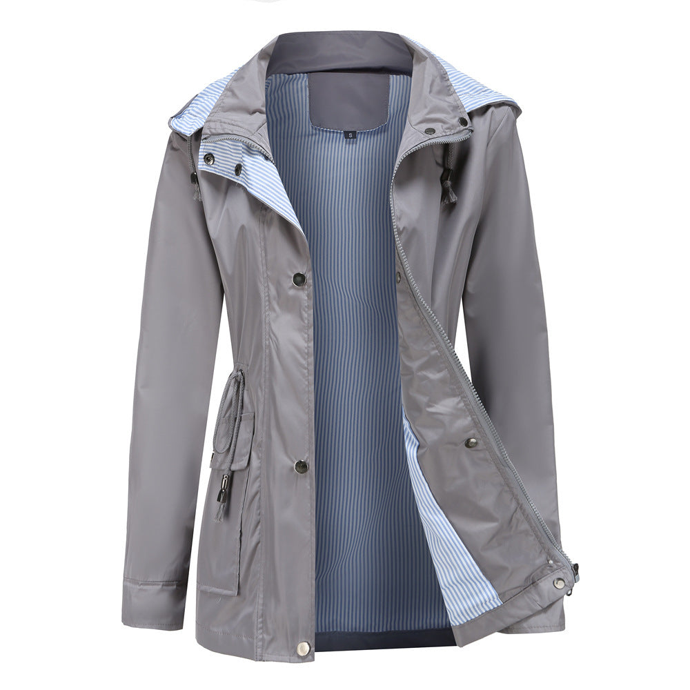 Damen Wetterfeste Regenjacke mit verstellbarem Kapuzenkragen und Taillenzug Berg-Feldt