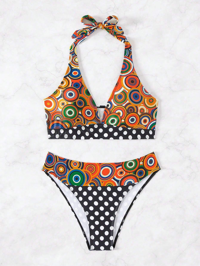 Ensemble de bikini pour femme, bikini triangle avec mélange de motifs colorés et bretelles réglables de berg-feldt
