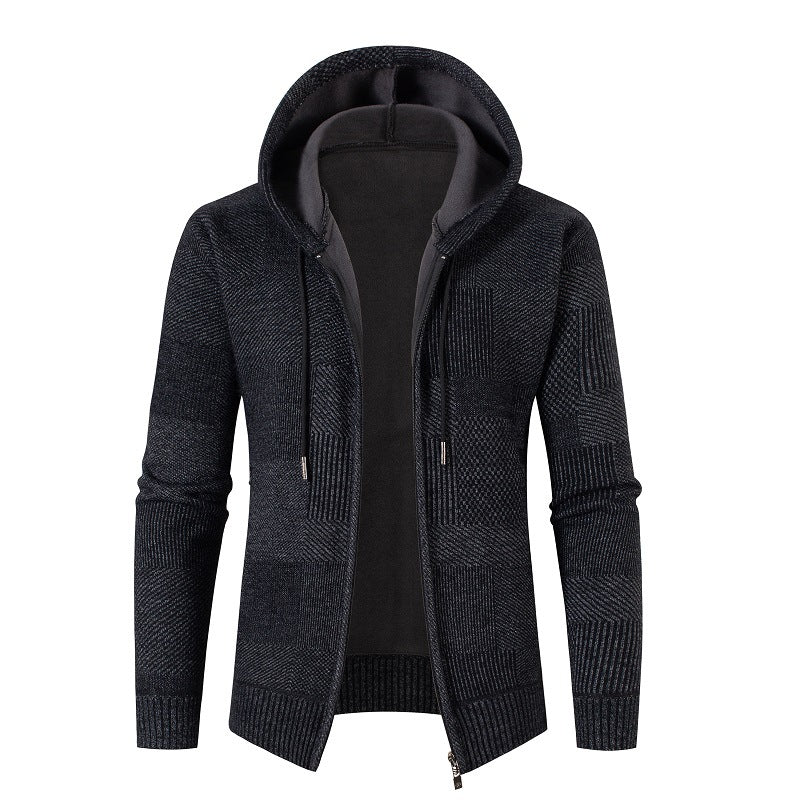 Cardigan en maille pour homme avec capuche doublée et motif gaufré moderne Berg-Feldt