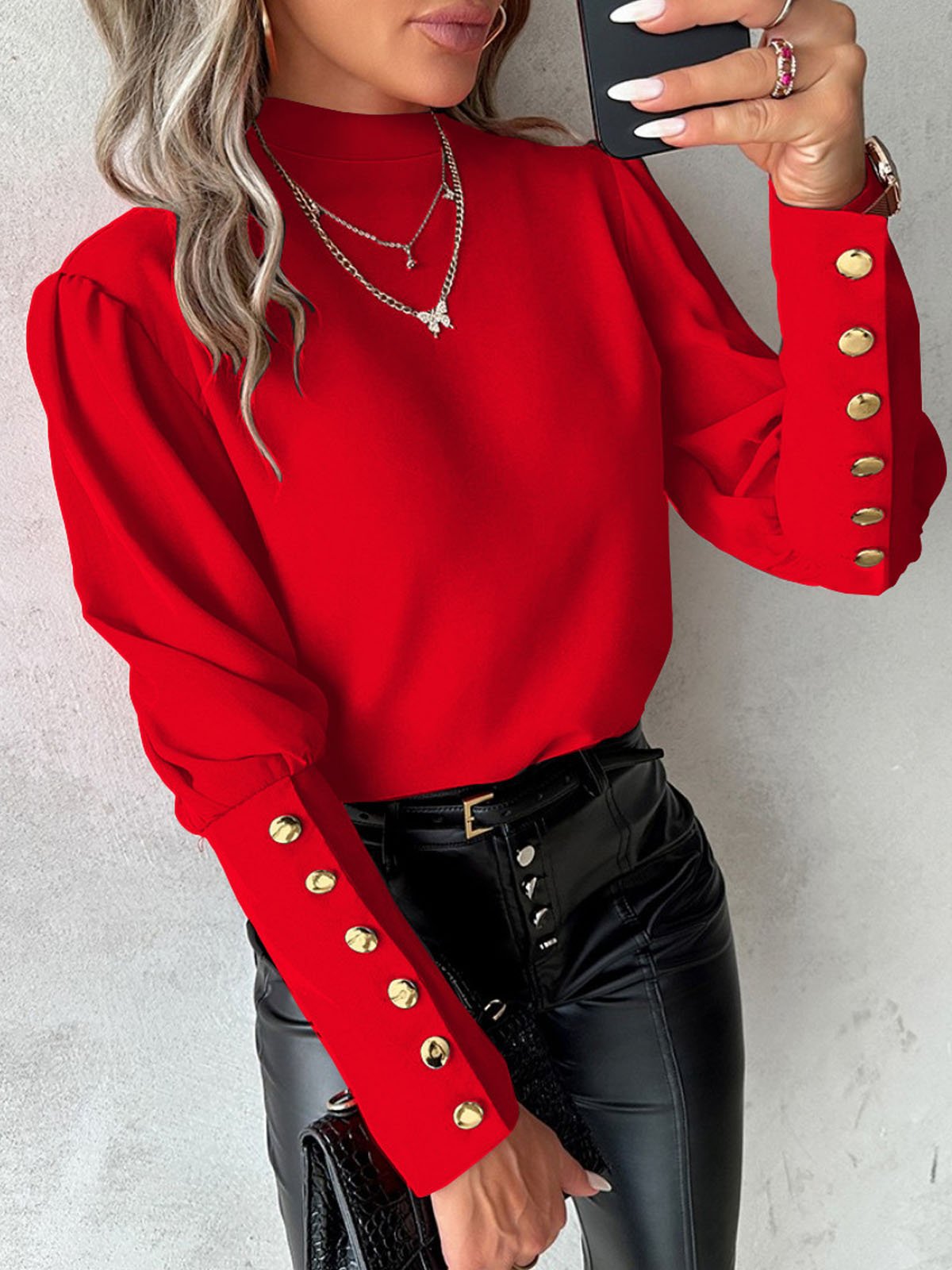 Damen Elegante Bluse mit Puffärmeln und Knopfdetails Berg-Feldt