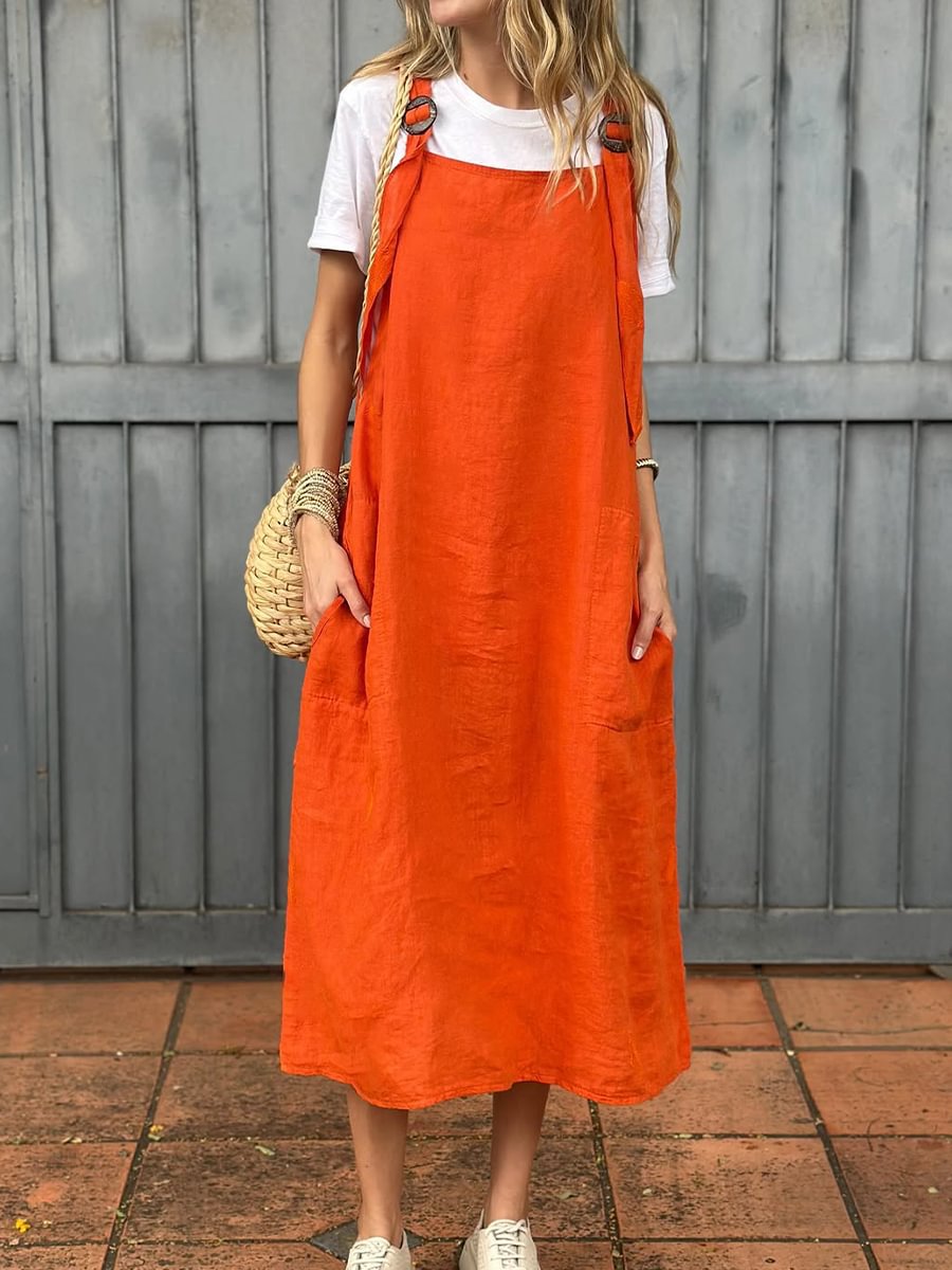 Robe longue décontractée en lin à bretelles avec poches pratiques pour femme Berg-Feldt