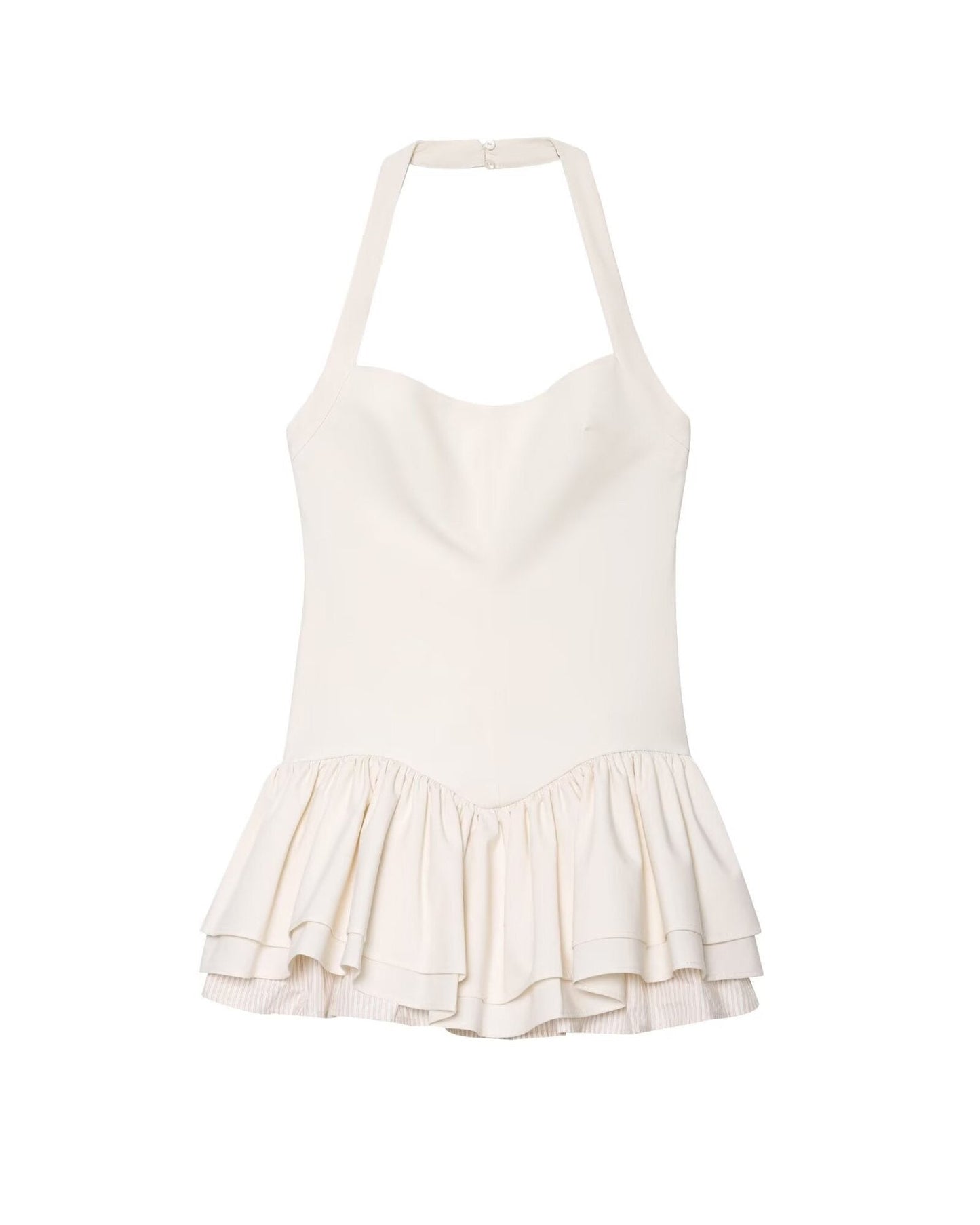 Berg-Feldt Damen Halterneck Peplum Top mit Rüsche