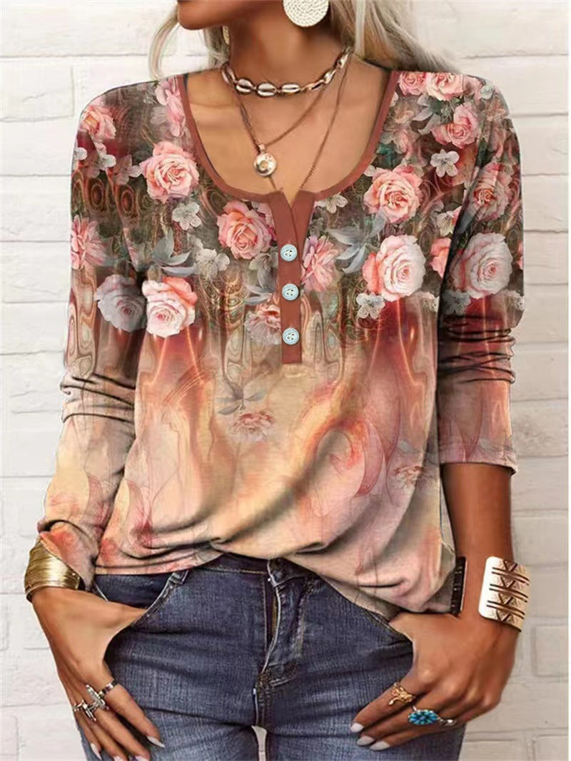 T-shirt à manches longues pour femme avec imprimé graphique floral de berg-feldt