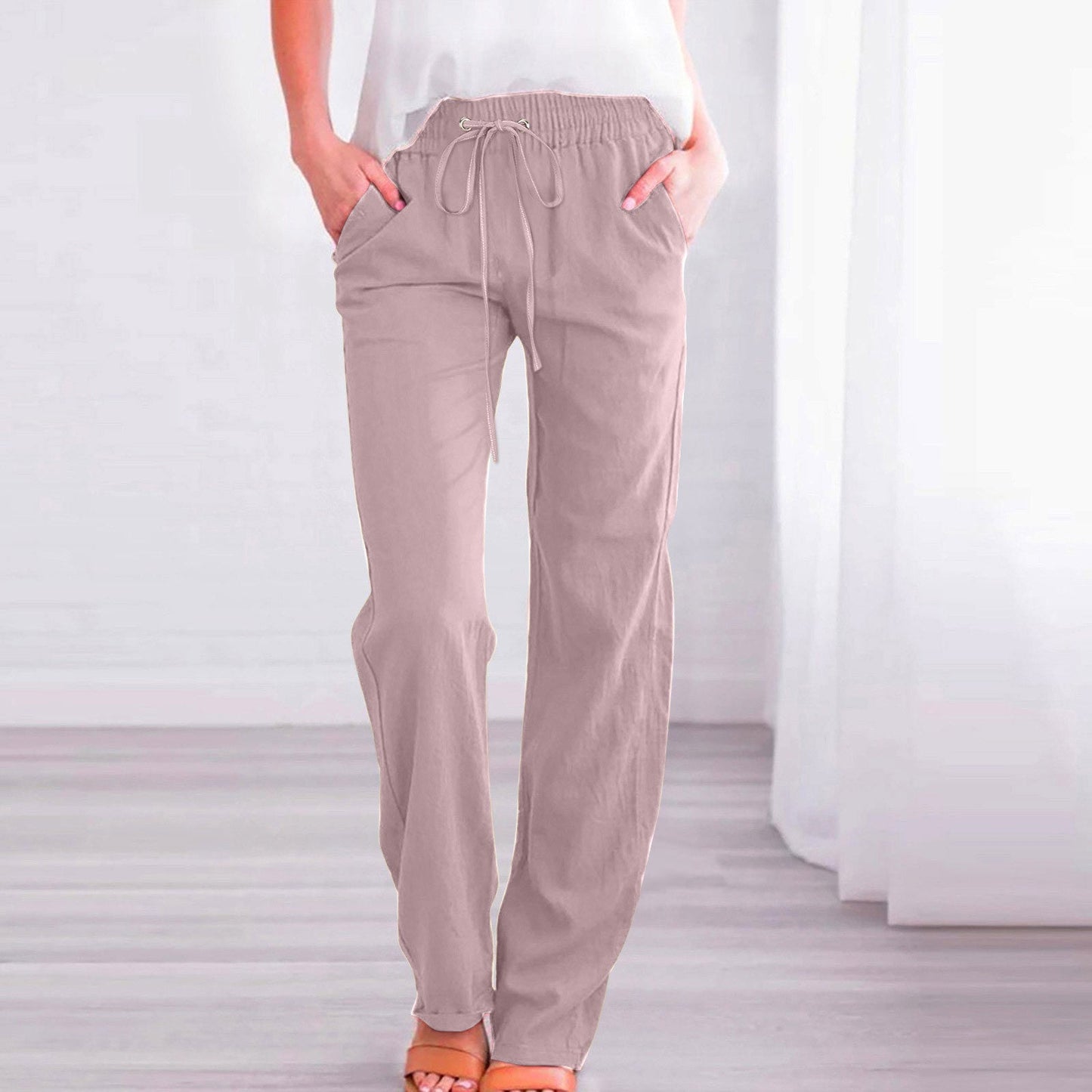 Pantalon en lin confortable pour femme, taille élastique et poches Berg-Feldt