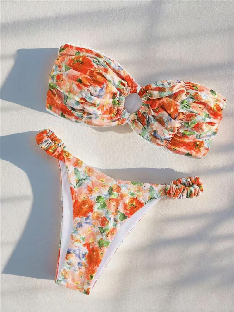 Haut de bikini bandeau volanté à imprimé floral pour femme berg-feldt