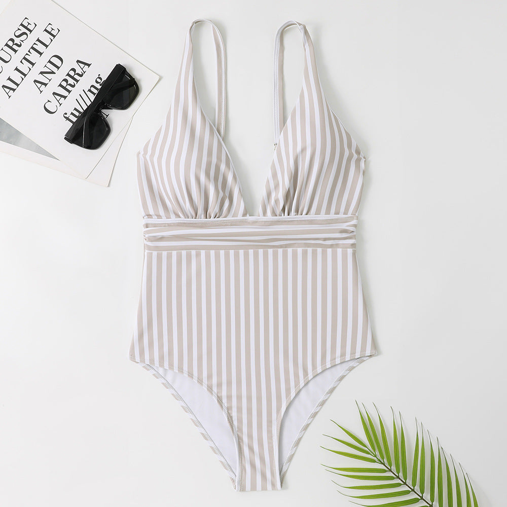 Maillot de bain femme Berg-Feldt, rayé, décolleté plongeant