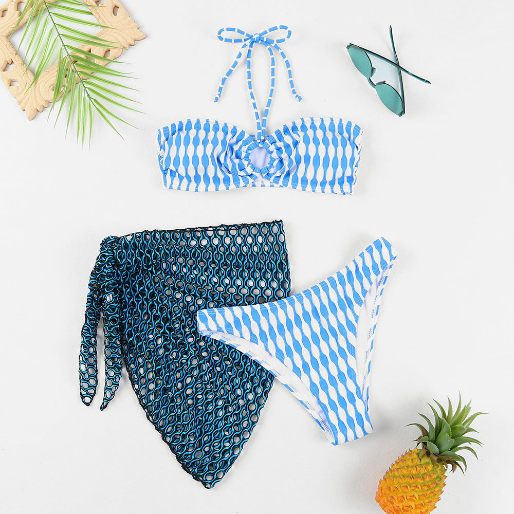 Ensemble de bikini Berg-Feldt pour femme avec haut bandeau, motif fantaisie et jupe en maille raffinée