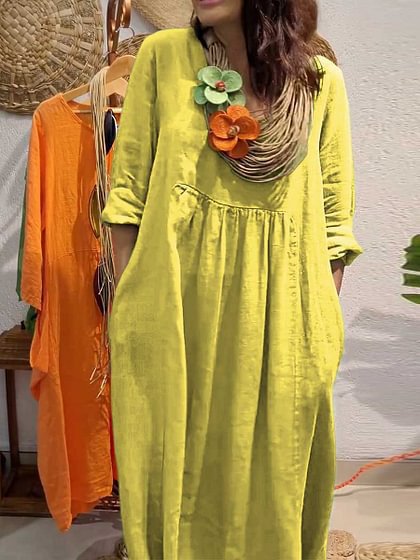 Robe longue en lin Berg-Feldt pour femme avec poches latérales
