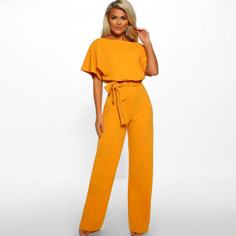 Combinaison pantalon femme élégante, coupe large avec ceinture à nouer, de berg-feldt