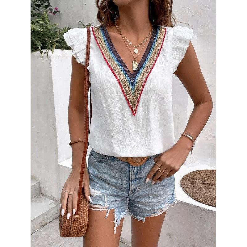 Berg-Feldt Blouse pour femme, décolleté en V et ornée de motifs
