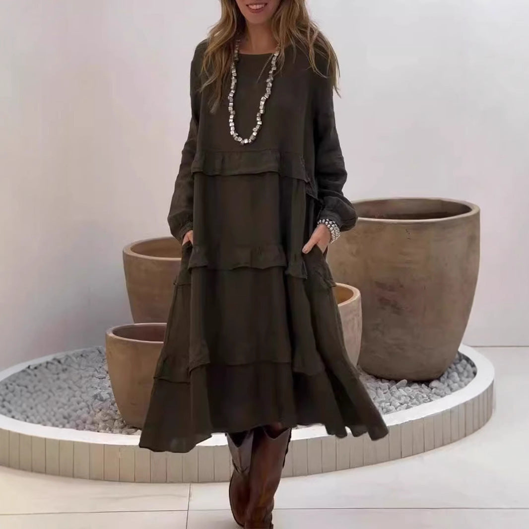 Robe en lin Berg-Feldt pour femme, coupe ample et superposée avec poches latérales