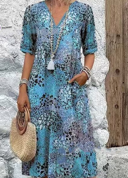 Leichtes Maxikleid für Damen mit V-Ausschnitt, Seitentaschen und 3/4-Ärmeln von berg-feldt