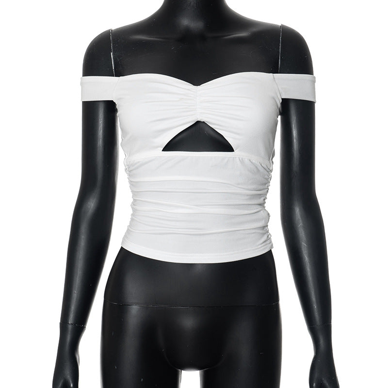 Frauen-Schulterfrei-Rüschen-Cropped-Top mit Cut-Out von berg-feldt