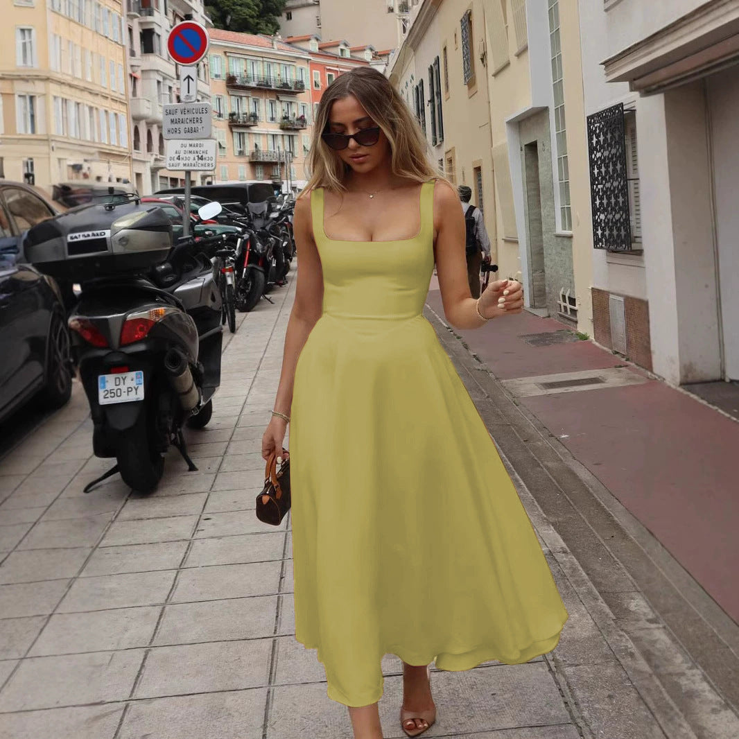 Damen robe longue élégante à la coupe trapèze de rêve et au col carré chic Berg-Feldt