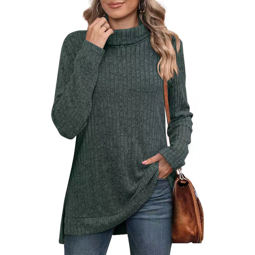 Strukturierter Damen-Rollkragenpullover mit asymmetrischem Saum von berg-feldt