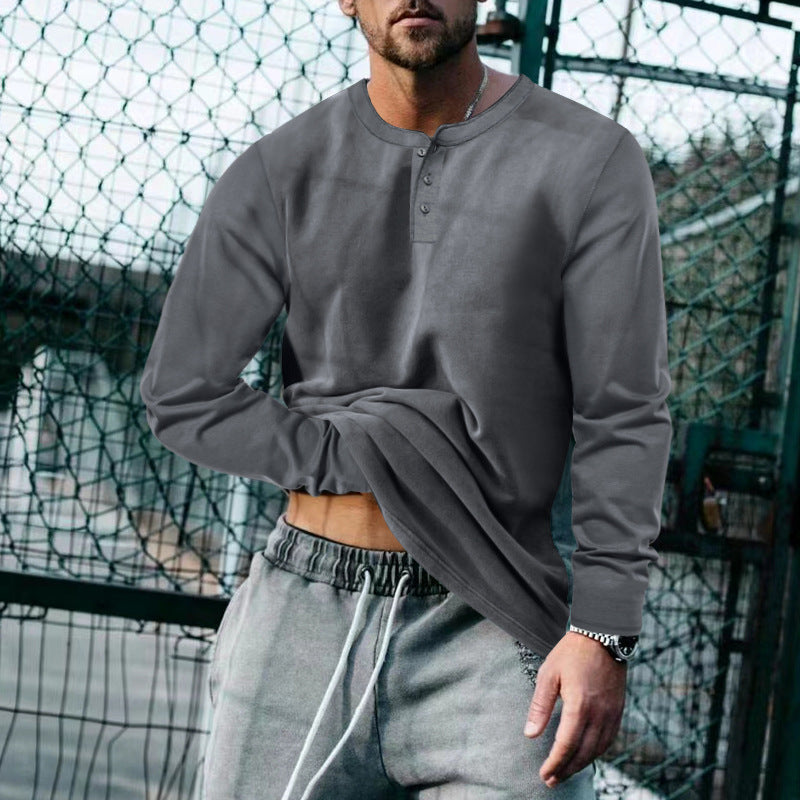 Herren Langarm-Henley-Shirt mit klassischem Knopfleisten-Design und weichem Baumwollmix Berg-Feldt