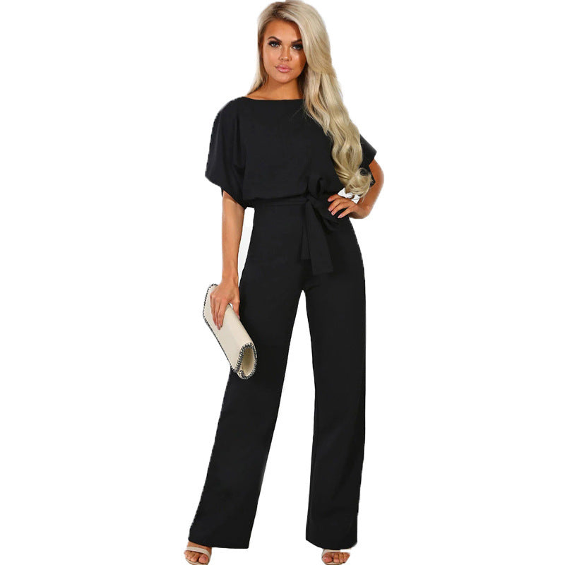 Combinaison pantalon femme élégante, coupe large avec ceinture à nouer, de berg-feldt