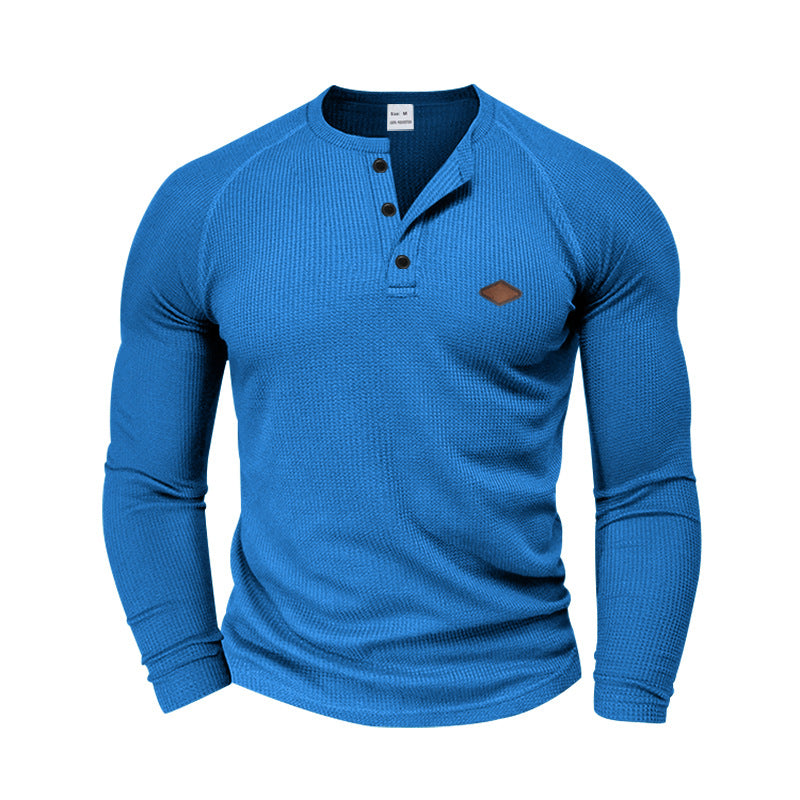 T-shirt Henley à manches longues pour homme, avec tissu texturé et patte de boutonnage tendance Berg-Feldt