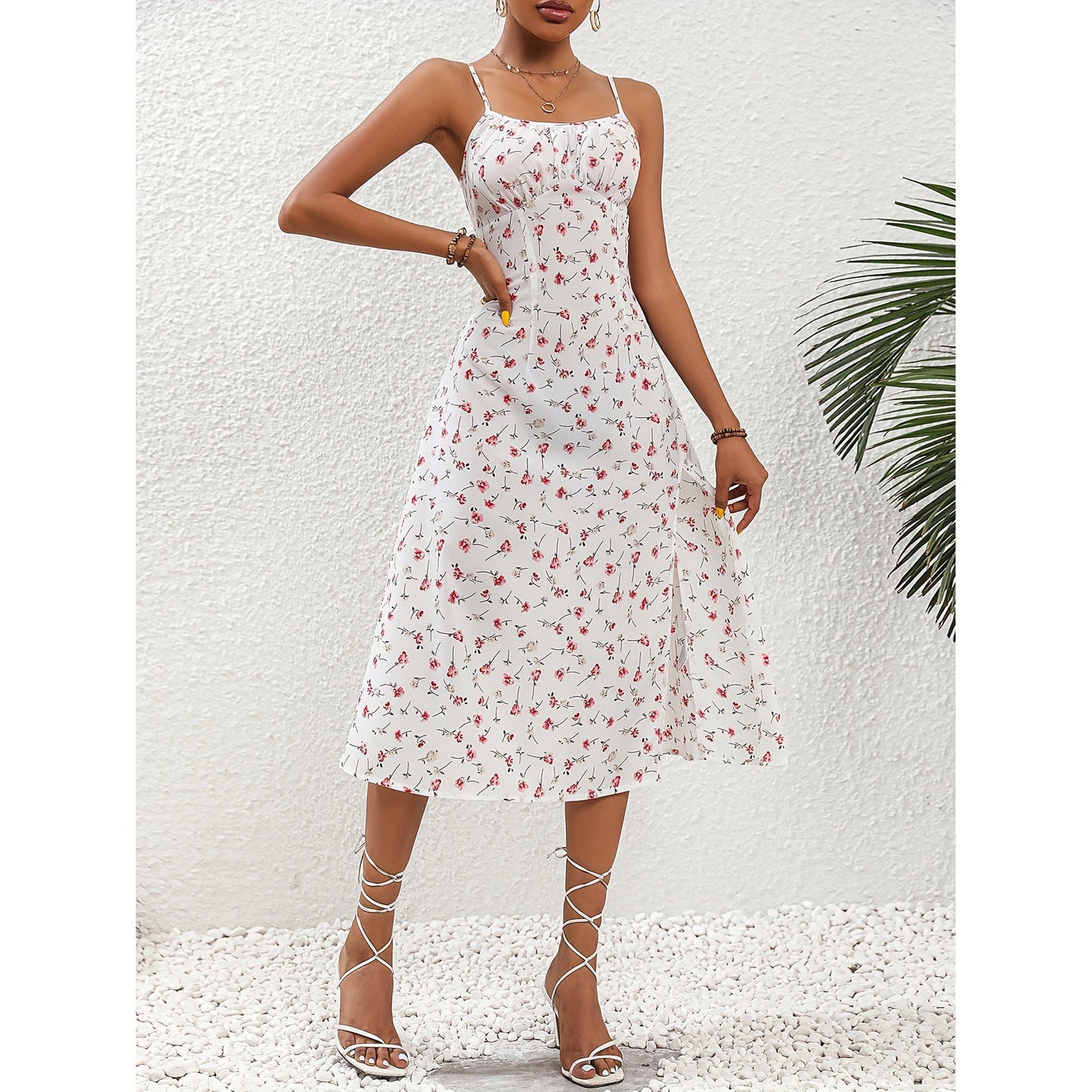 Maxikleid mit Polka Dots, Seitenschlitz und verstellbaren Spaghettiträgern von berg-feldt