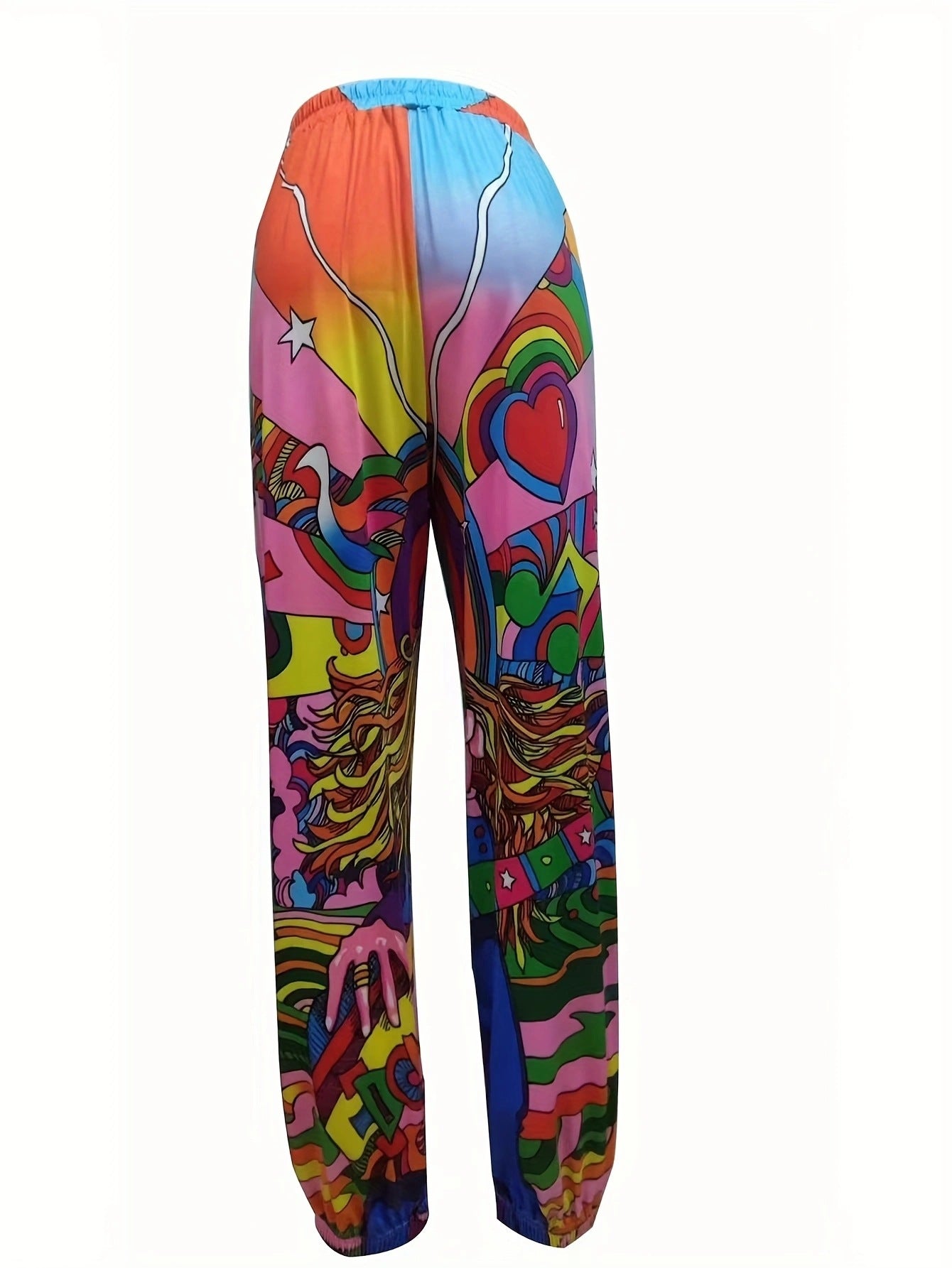 Pantalon décontracté coloré pour femmes avec taille élastique et motif graphique unique Berg-Feldt