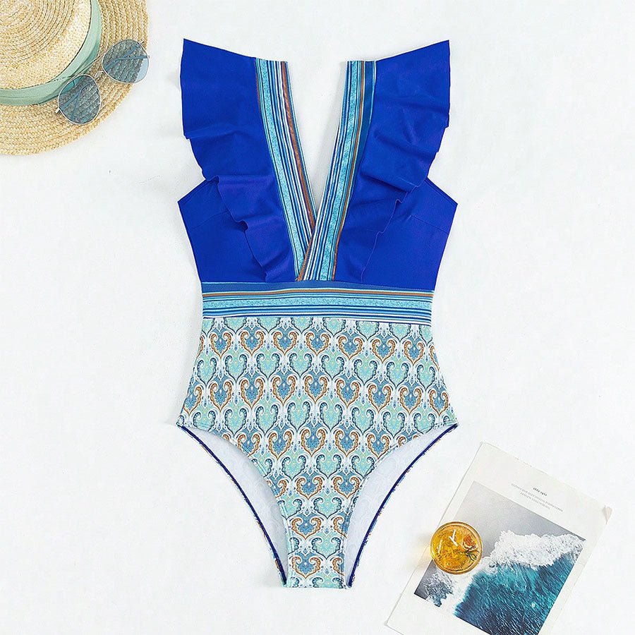 Maillot de bain à volants et col en V pour femme Berg-Feldt