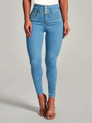 Modische Skinny Jeans für Damen mit hoher Taille, Knopfverschluss und Stretch-Bund von berg-feldt