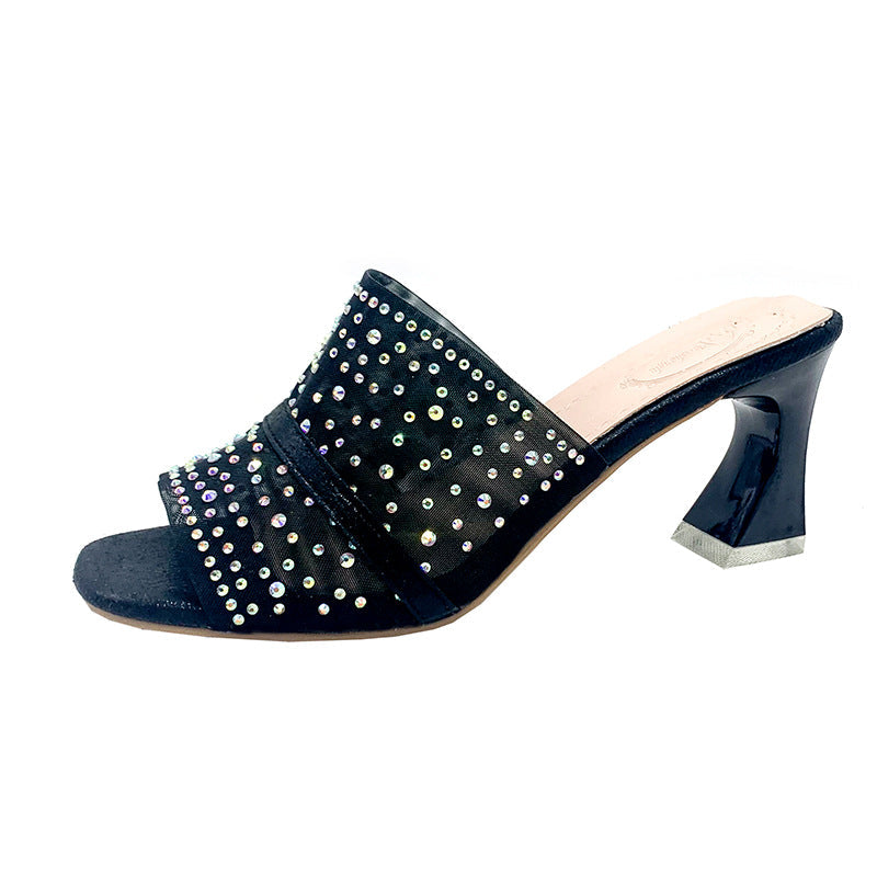 Elegant women's mules with rhinestones and block heel by berg-feldt