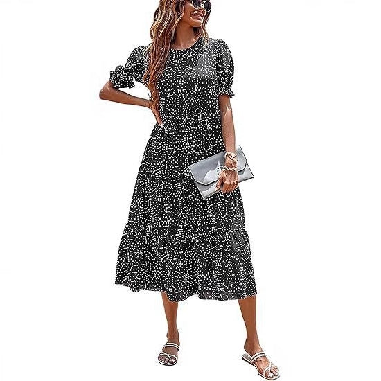 Robe mi-longue fleurie à manches larges pour femme de berg-feldt