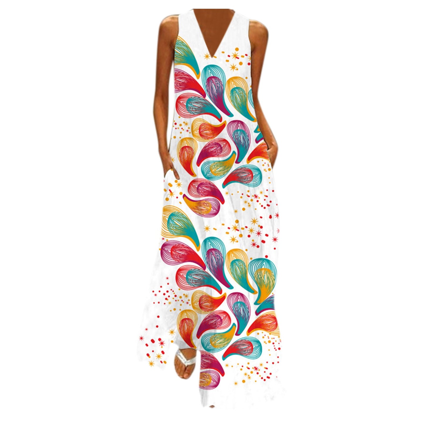 Langes Damenkleid mit Blumenmuster und tiefem V-Ausschnitt von berg-feldt