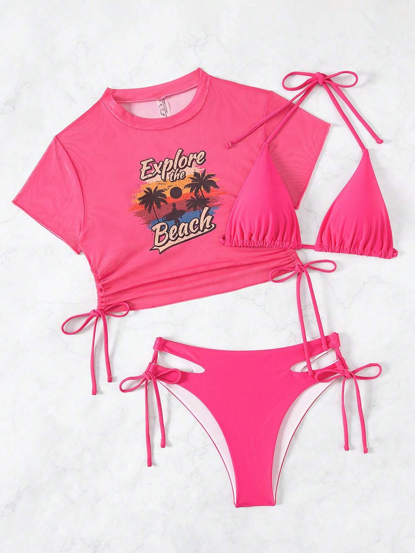 Ensemble de bikini pour femmes avec imprimé graphique montagne et champ