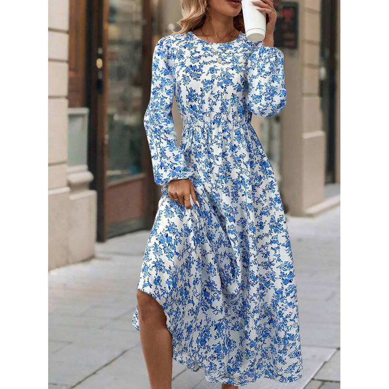 Élégante robe longue à imprimé floral et manches longues de berg-feldt