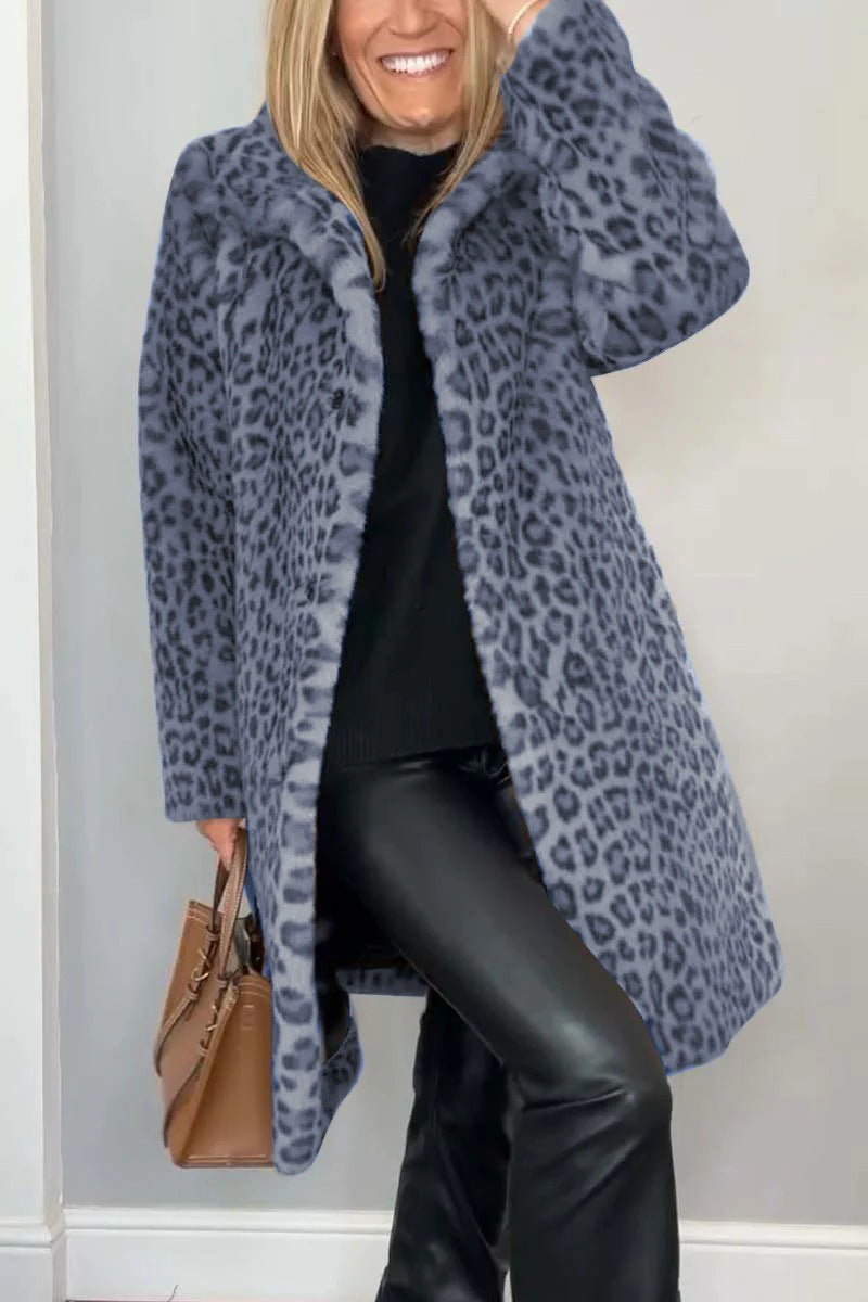 Berg-Feldt | Mantel - Kunstpelz - Oversized Fit - Reverskragen - Leopardenprint