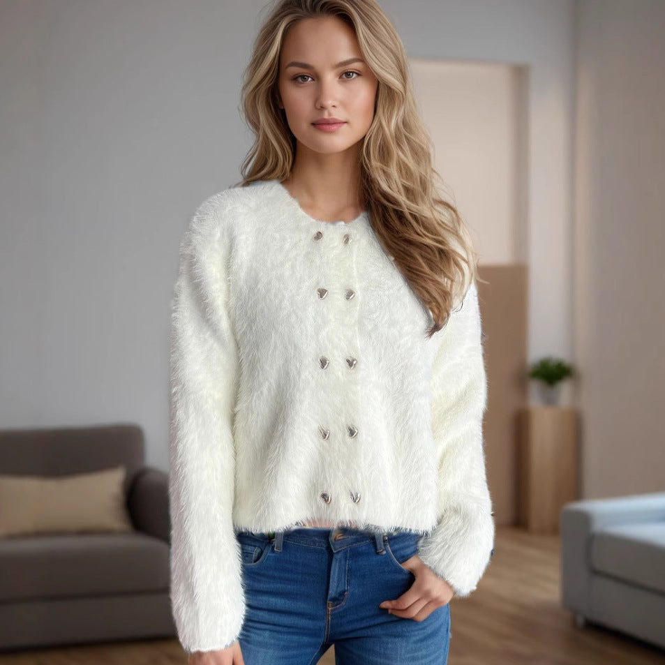 Cardigan douillet pour femme avec boutons en forme de cœur et coupe ample Berg-Feldt