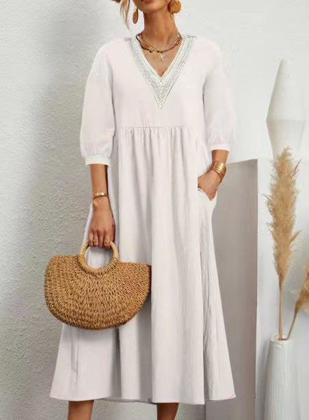 Robe longue légère à col en V et poches latérales pour femme berg-feldt