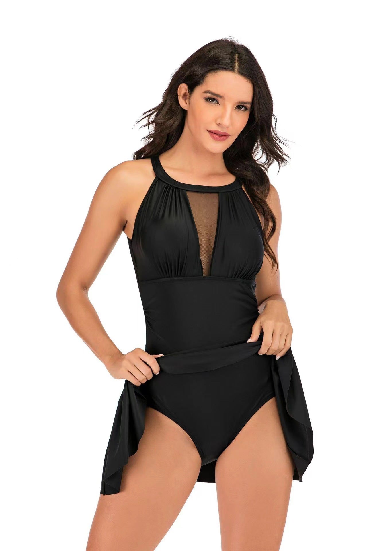 Élégante robe de bain pour femme avec tour de cou et superposition transparente de berg-feldt