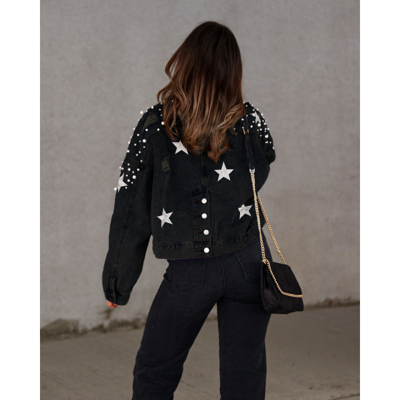 Veste en jean pour femme avec applications audacieuses et coupe oversize Berg-Feldt
