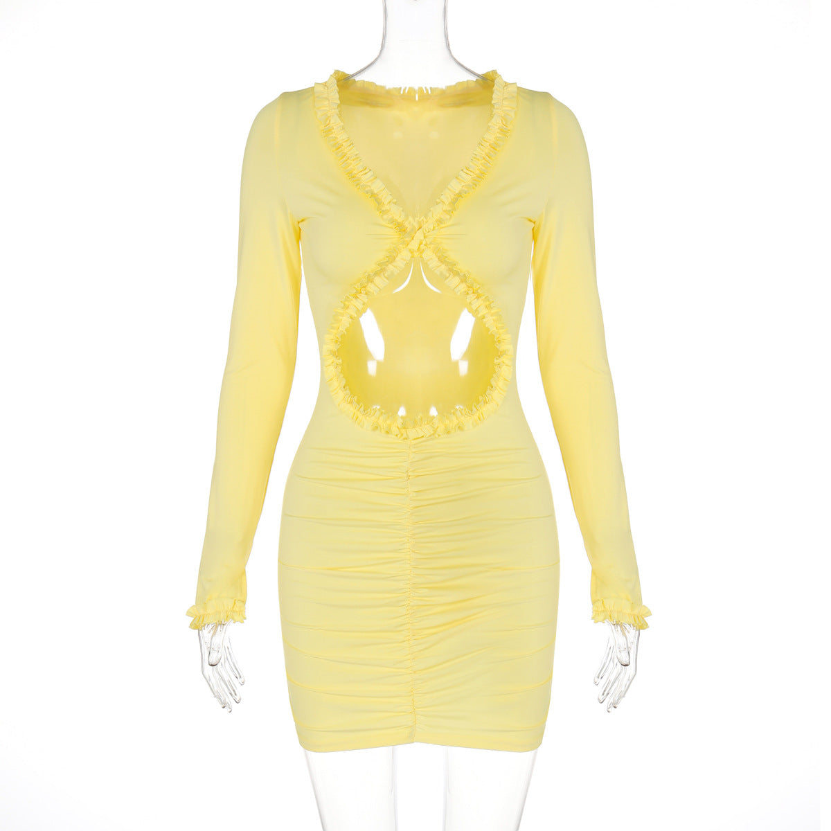 Mini-robe élégante pour femme avec découpes, volants et manches longues de berg-feldt